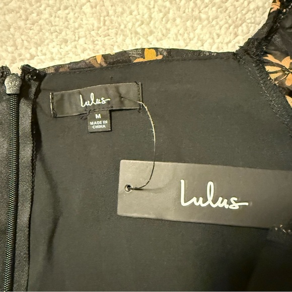 Lulu's Dressed Up Darling Black Gold Floral Balloon Sleeve Mini Dres Long Sleeve - Picture 13 of 15